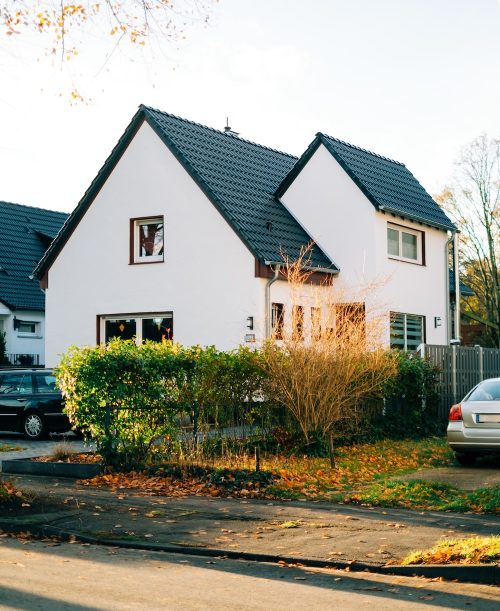 Street and houses in Marl stadt in Germany state of Nordrhein Westphalia